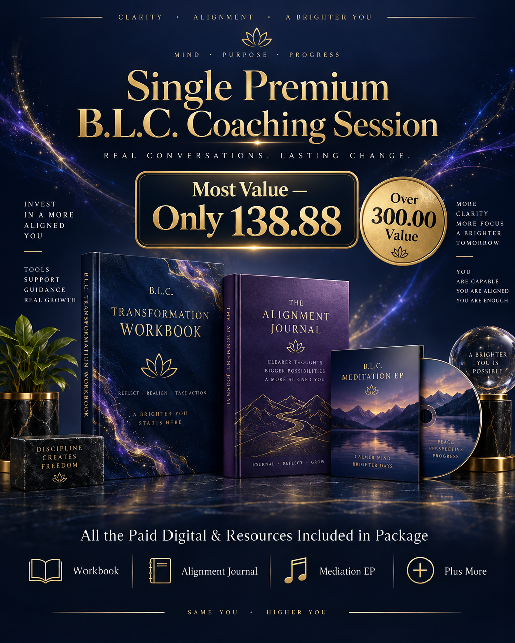 Single Premium B.L.C. Coaching Session — 90-minute all-in-one coaching session with all paid digital tools included, most value only $138.88